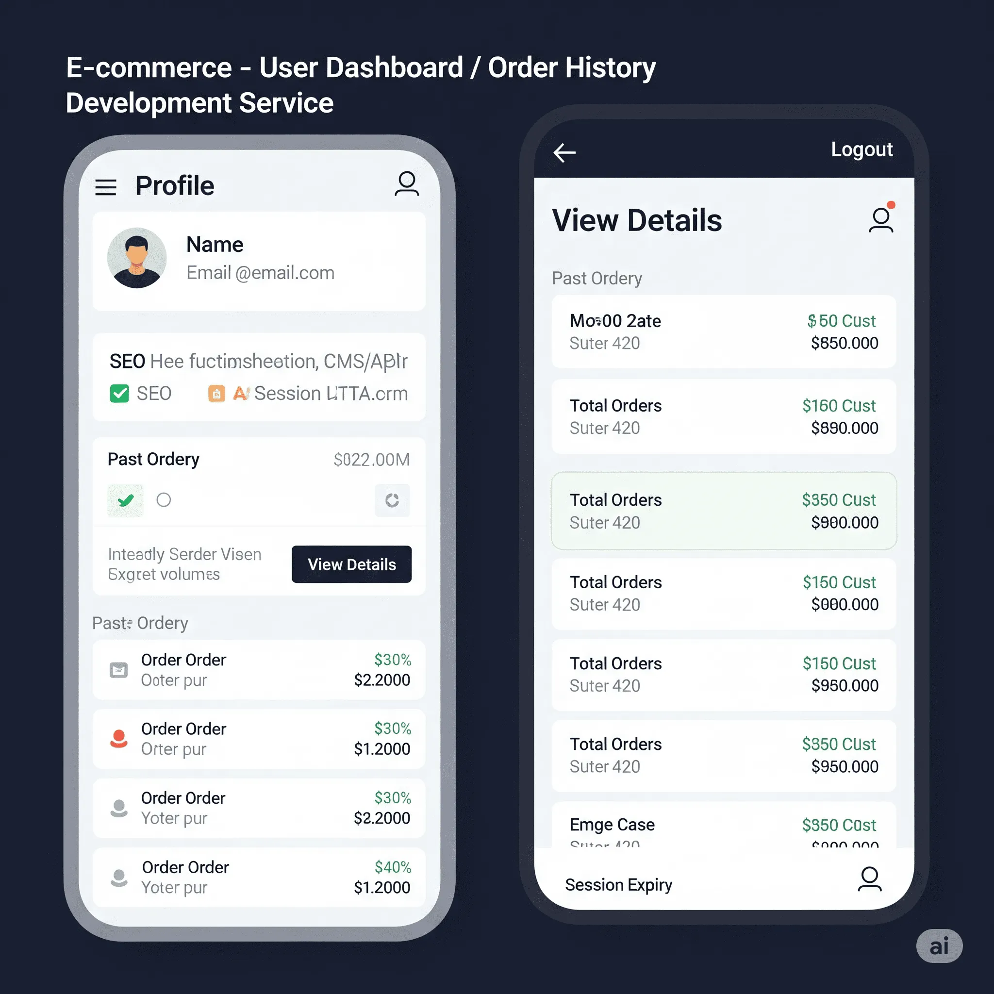 mobile screen showing order detail popup with product breakdown and delivery tracking
