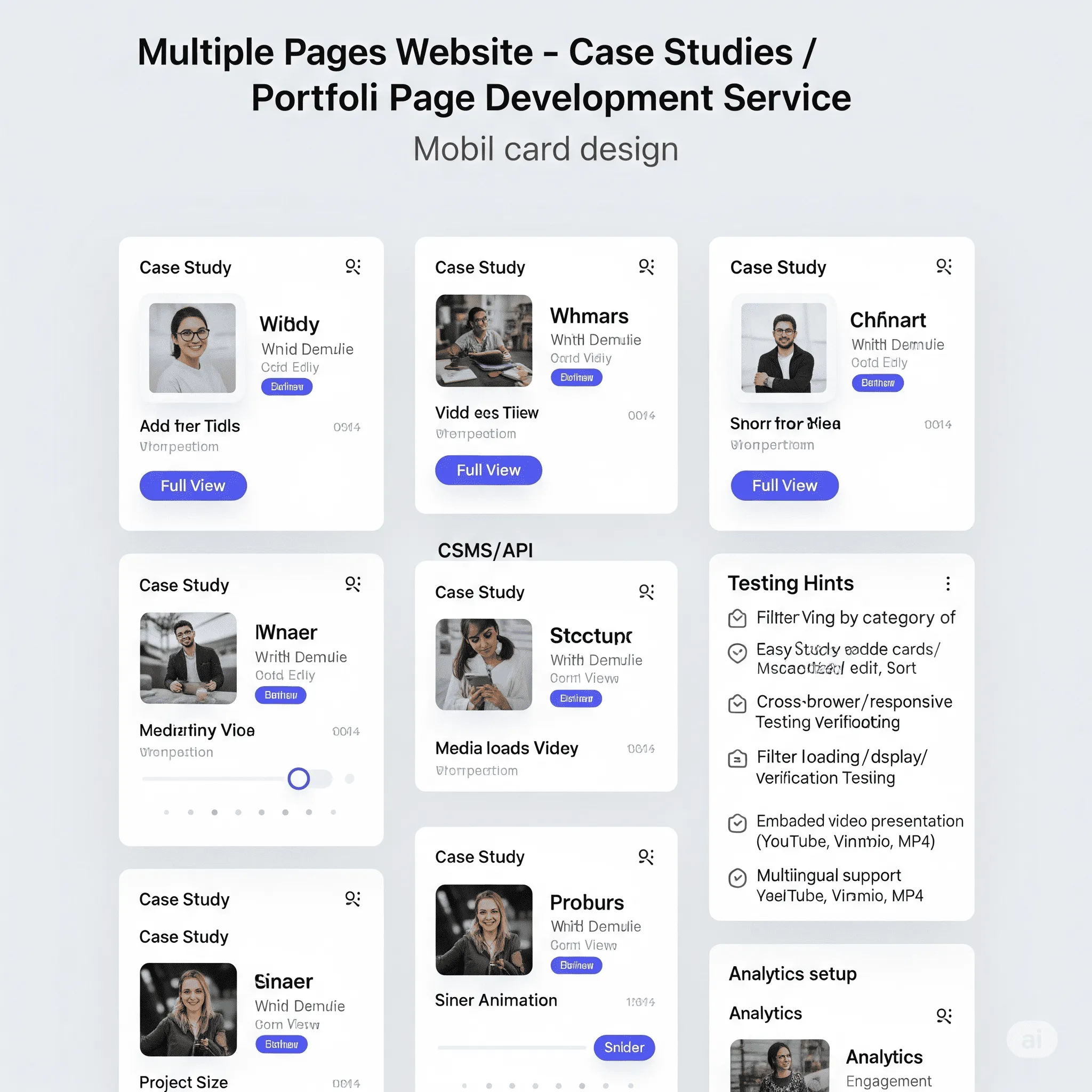 mobile preview of portfolio page with filter options by industry and project type for quick navigation