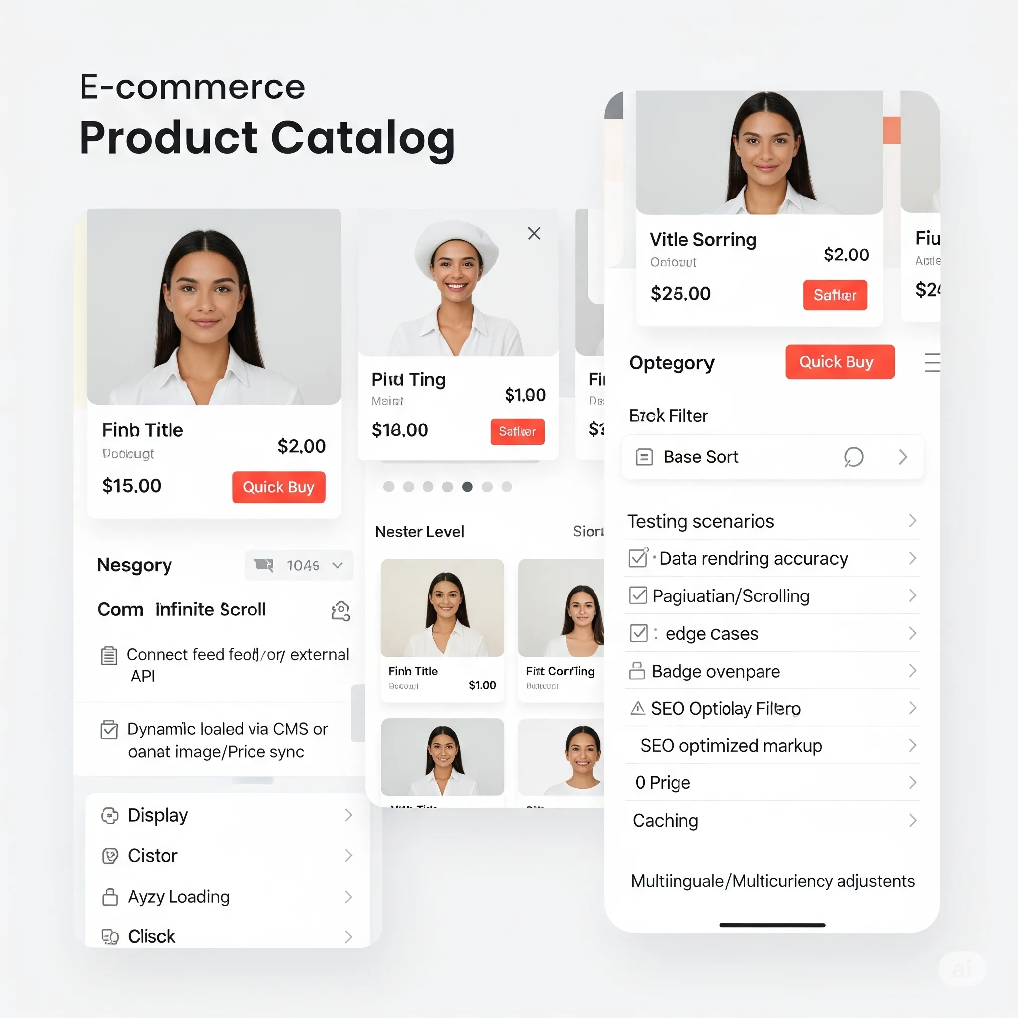 mobile catalog preview with category filters and smooth scroll pagination