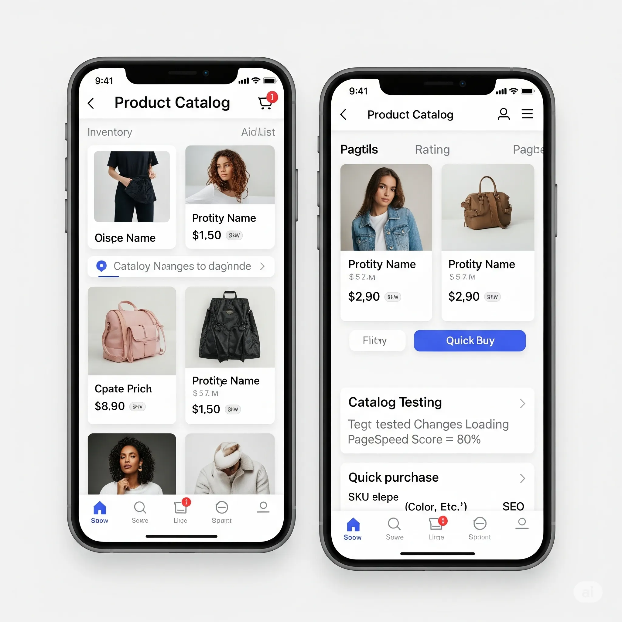 Mobile version of product catalog list view with pagination and filtering enabled