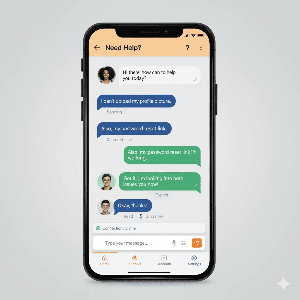 mobile device displaying push notification alert for a new support message