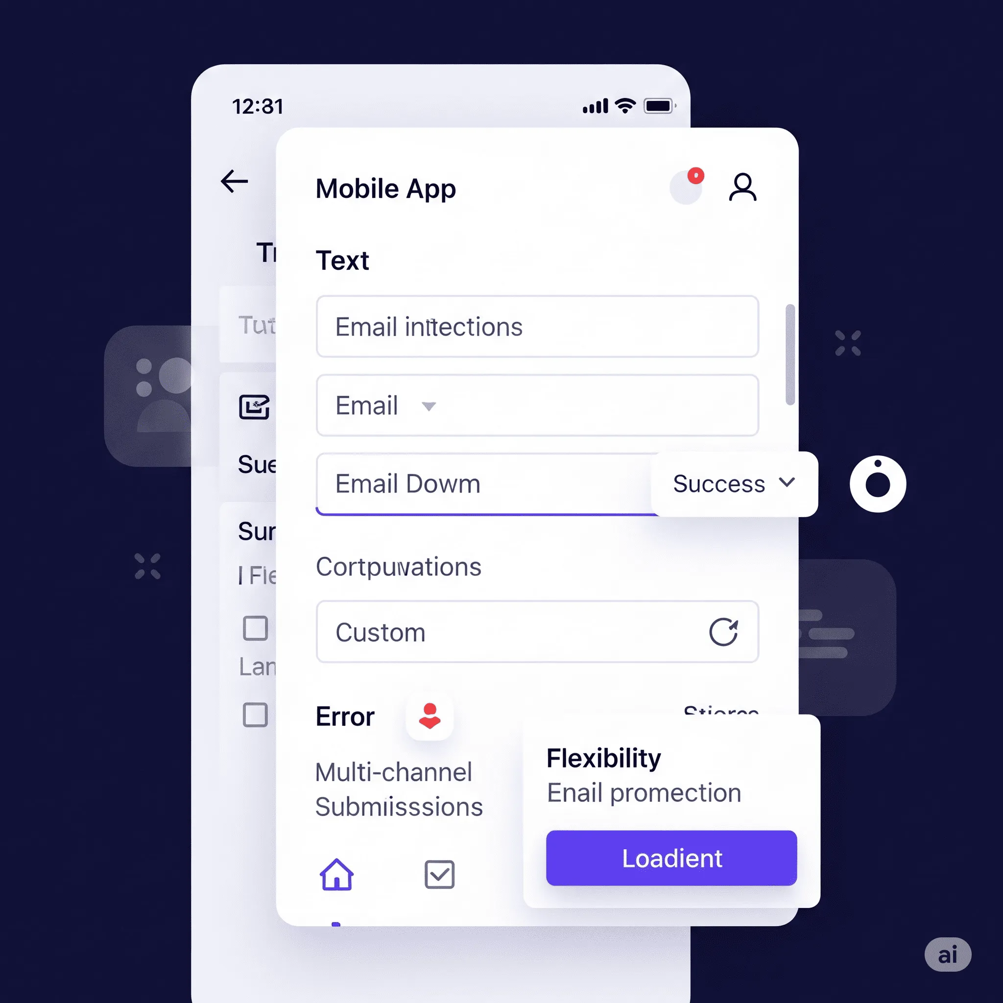 mobile interface showcasing a structured user input form with placeholders and real-time validation