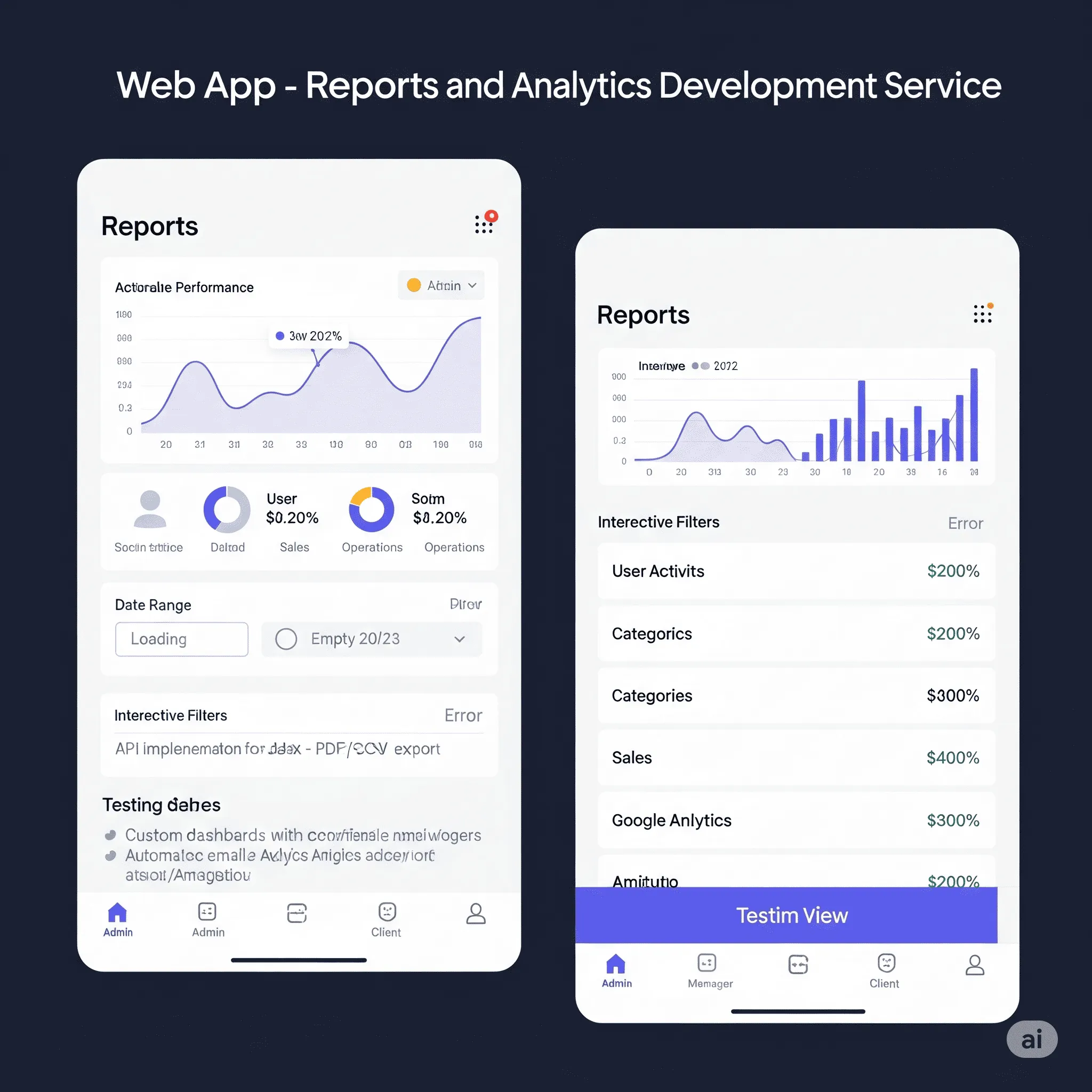 mobile view of report module with filter dropdown and responsive chart preview