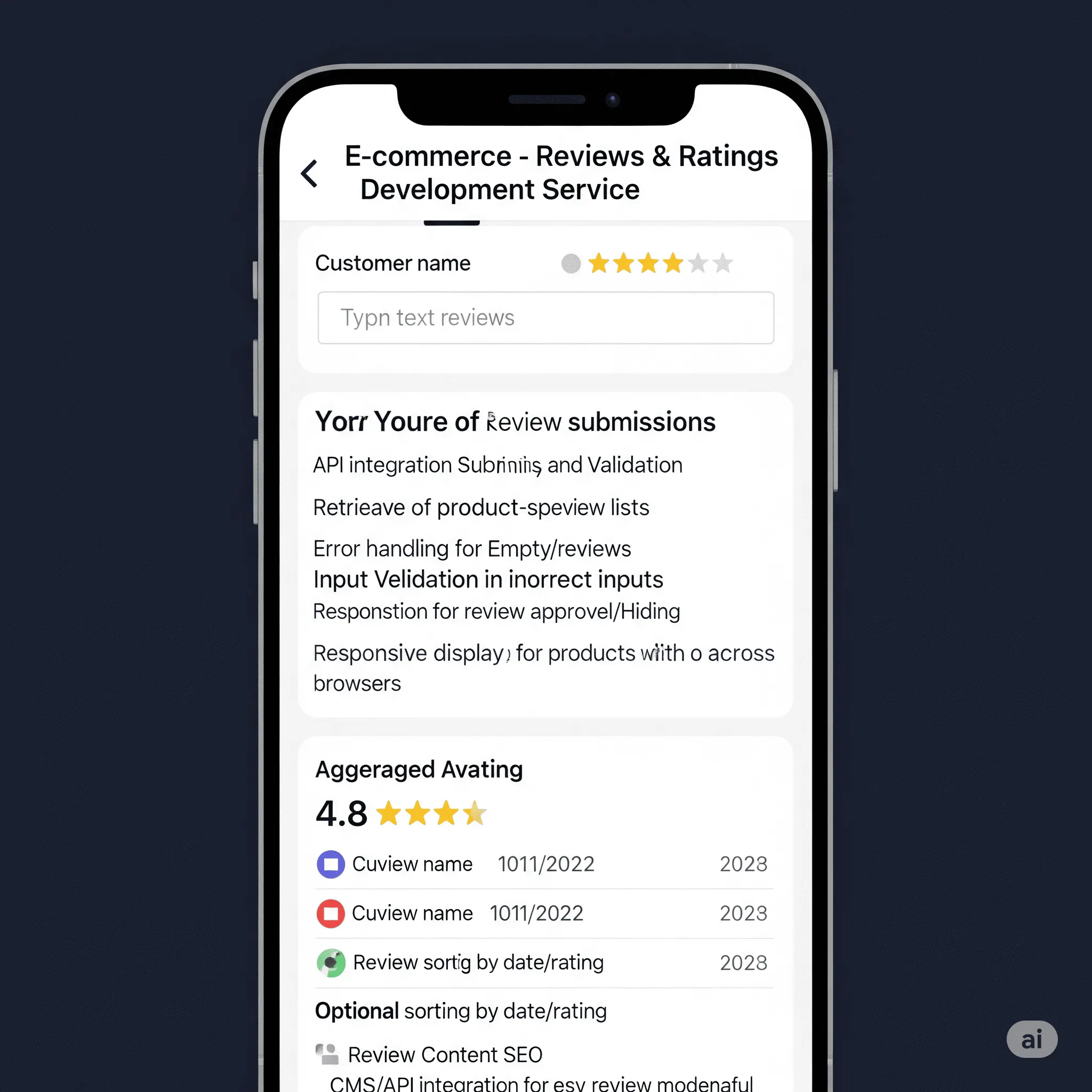 mobile version of the review form with responsive star rating selection and comment input