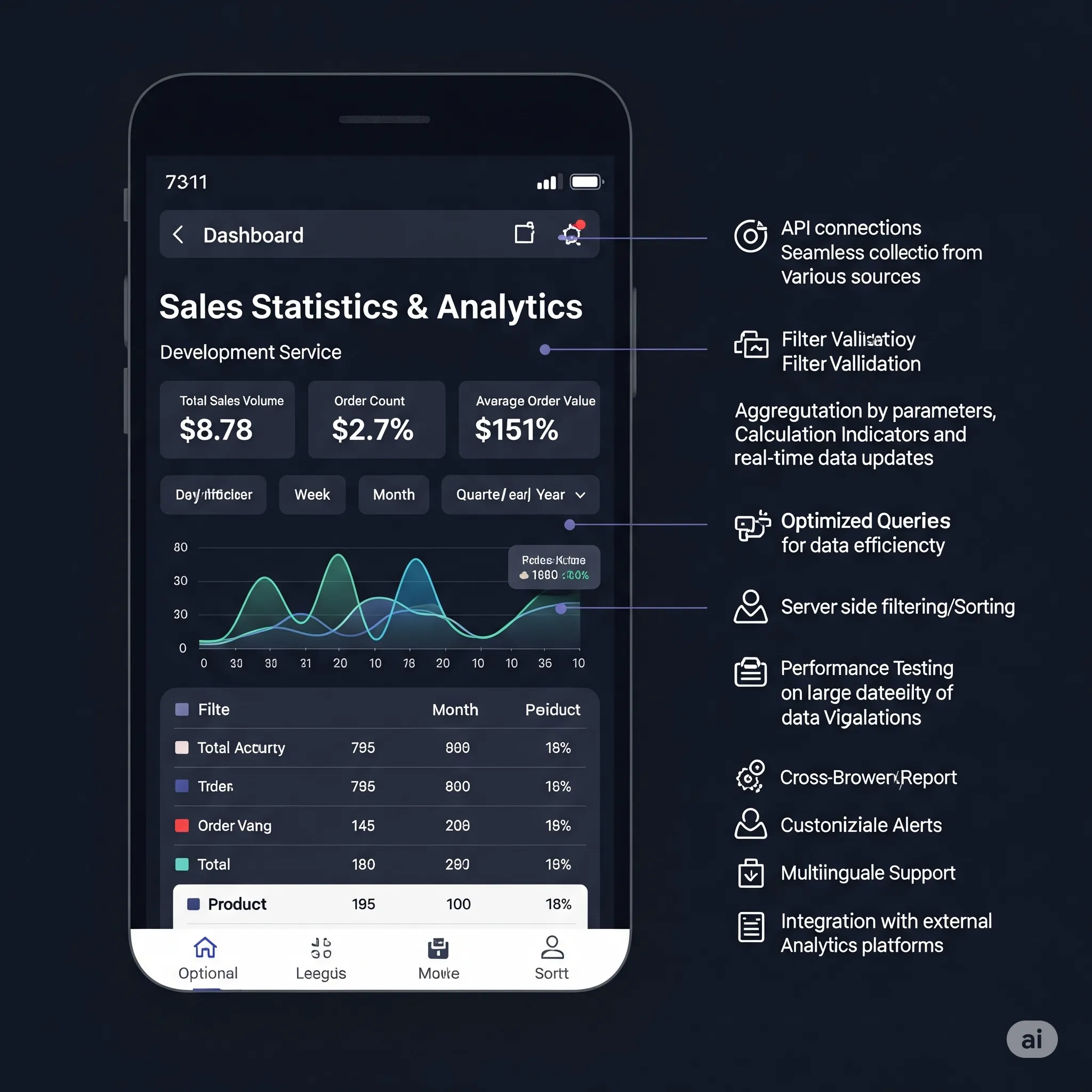 mobile-optimized sales analytics dashboard displaying charts and key sales metrics for on-the-go monitoring