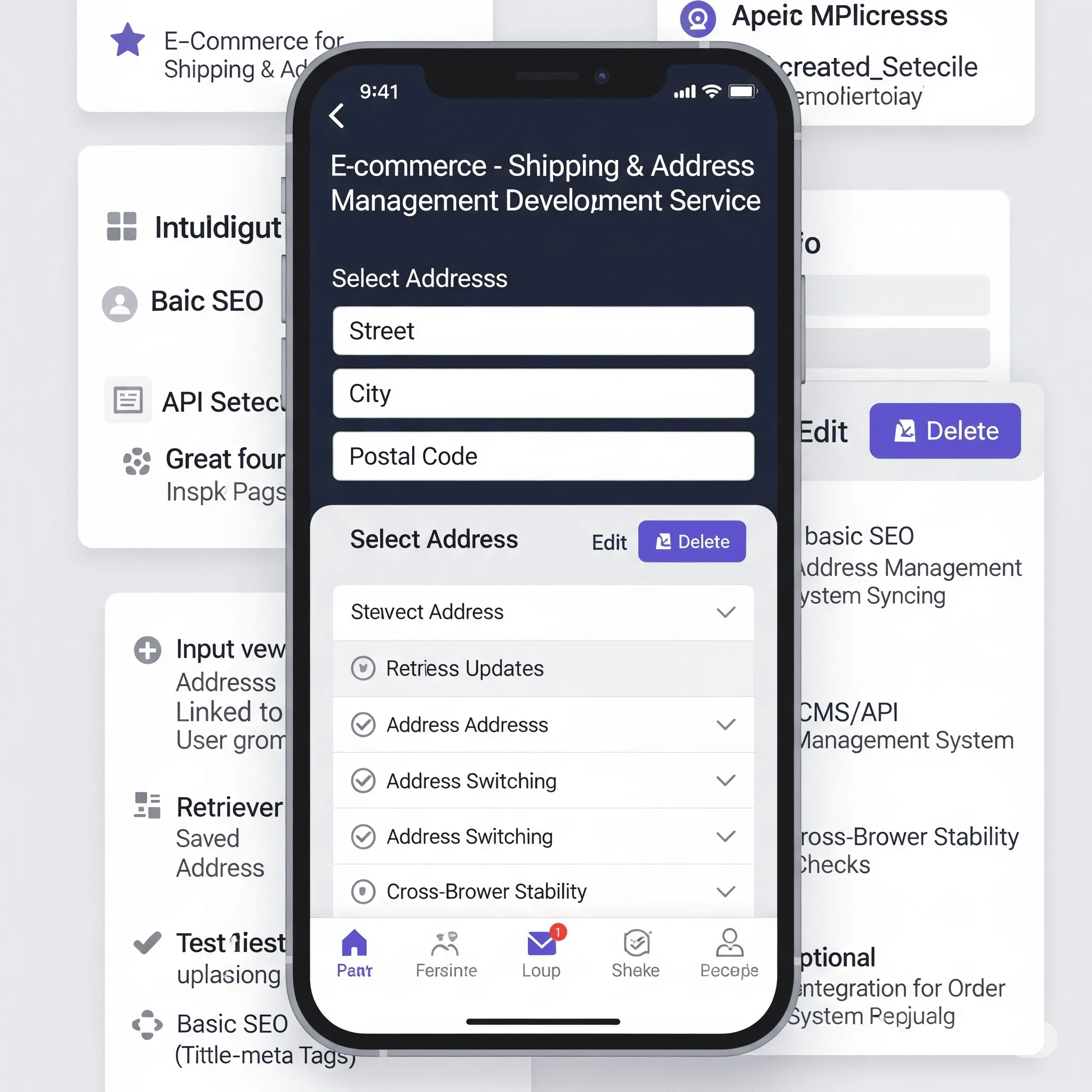 mobile screen showing dropdown menu for selecting from saved shipping addresses