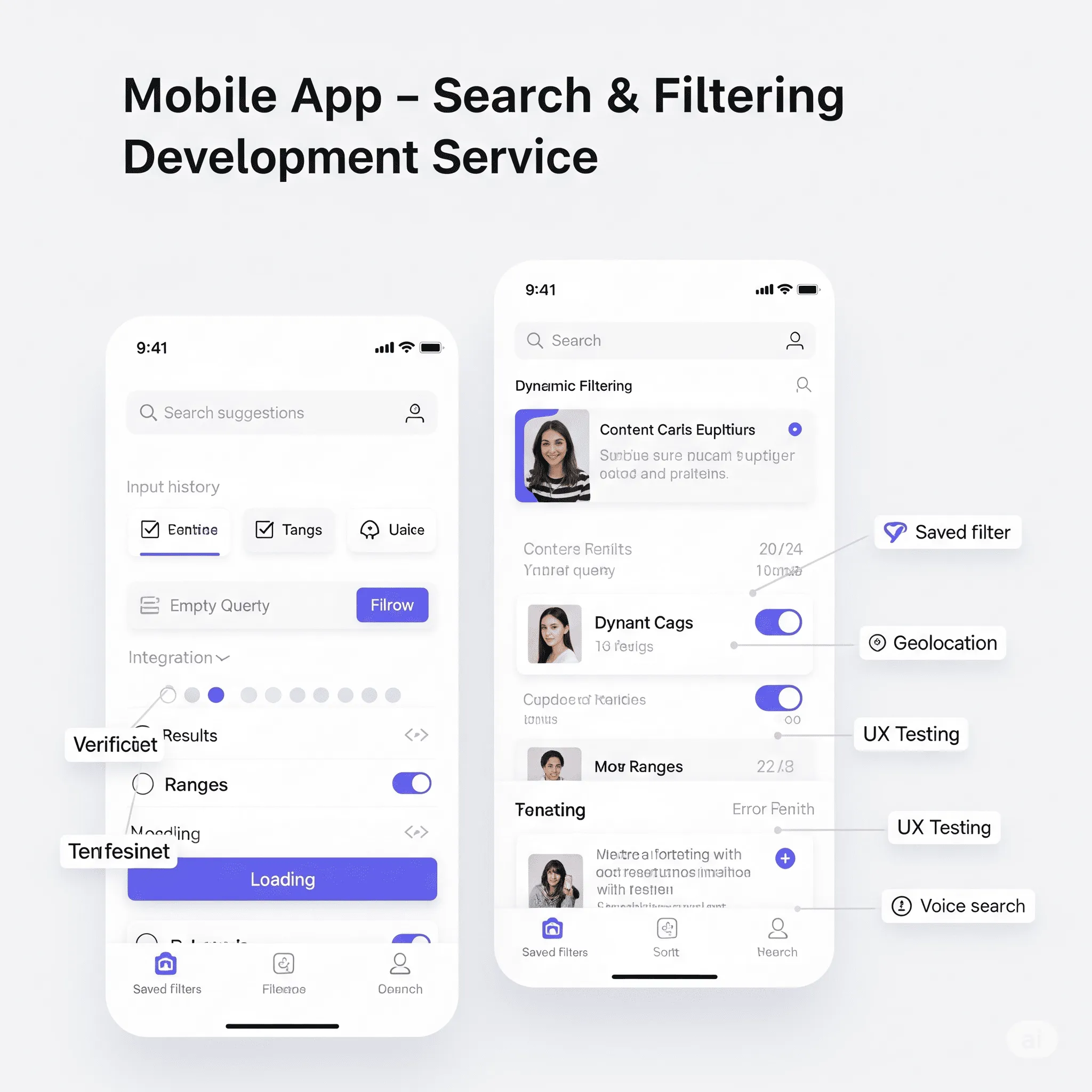 mobile preview of “no results found” screen with tips to refine the search query