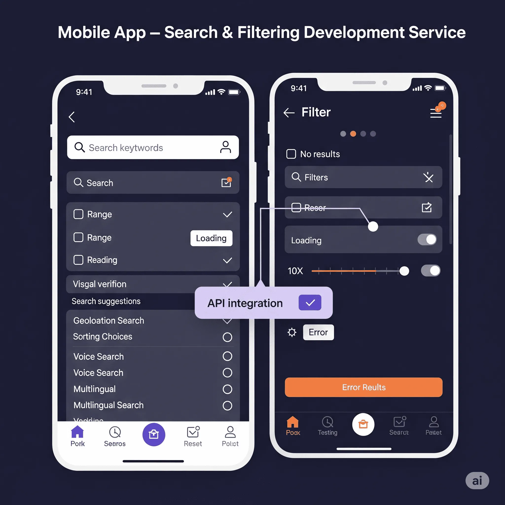 mobile screen showing skeleton loaders while search results are being fetched from the API