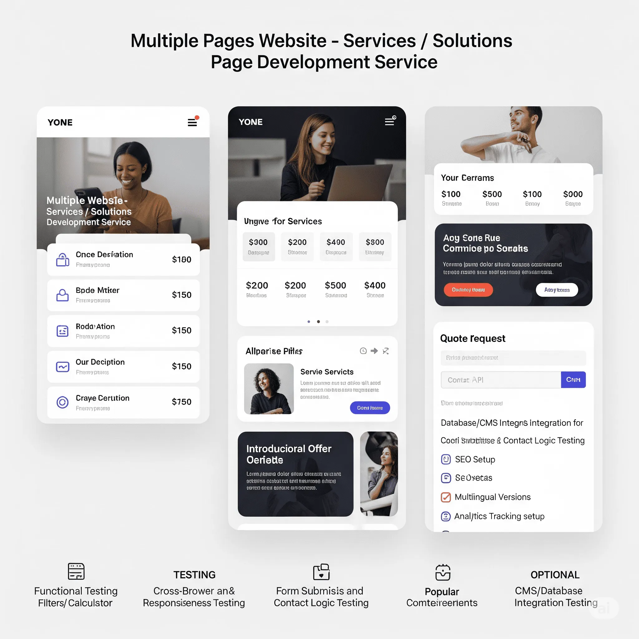mobile preview of services page including quick quote request form and smooth UX elements