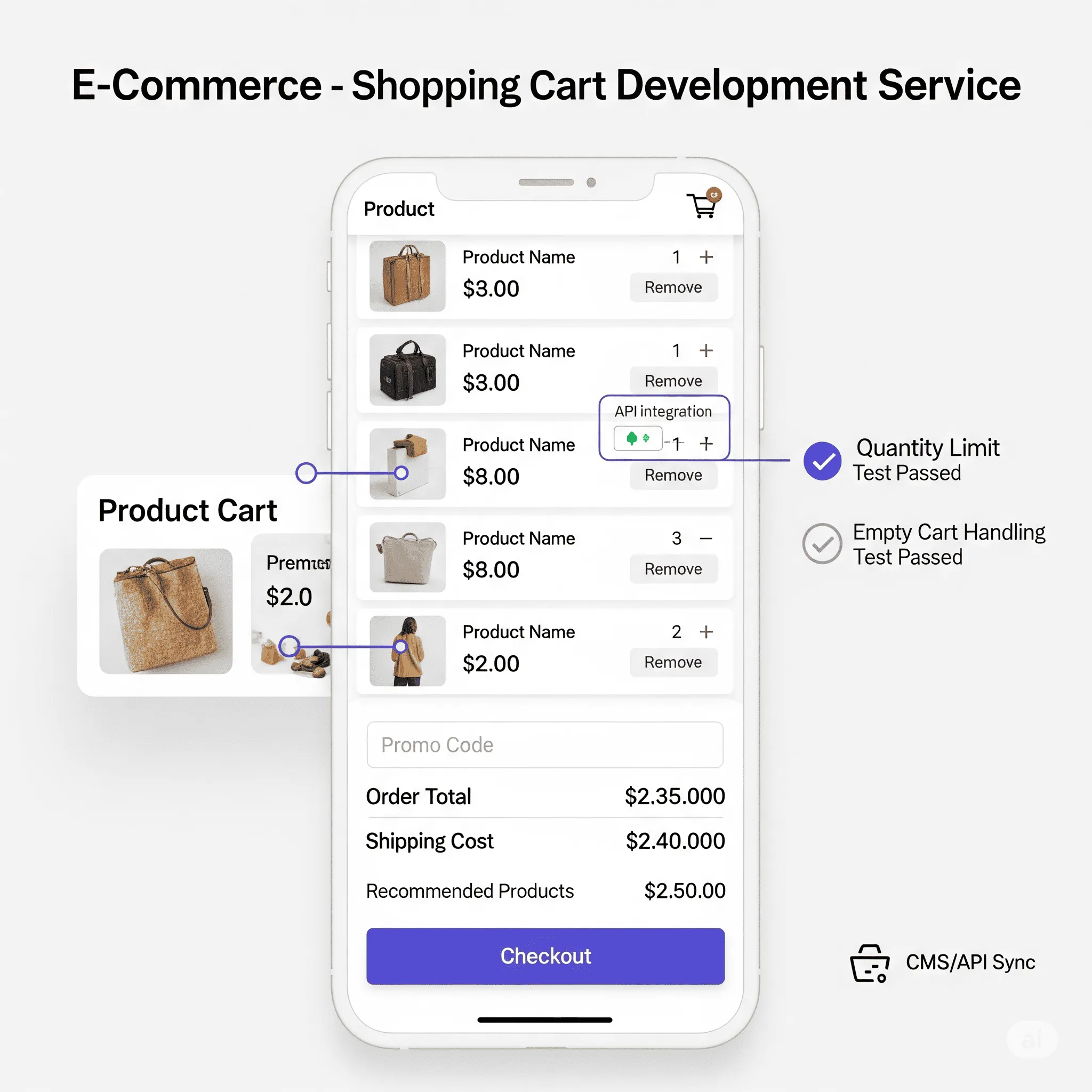 mobile screen displaying animated success message after adding product to the cart