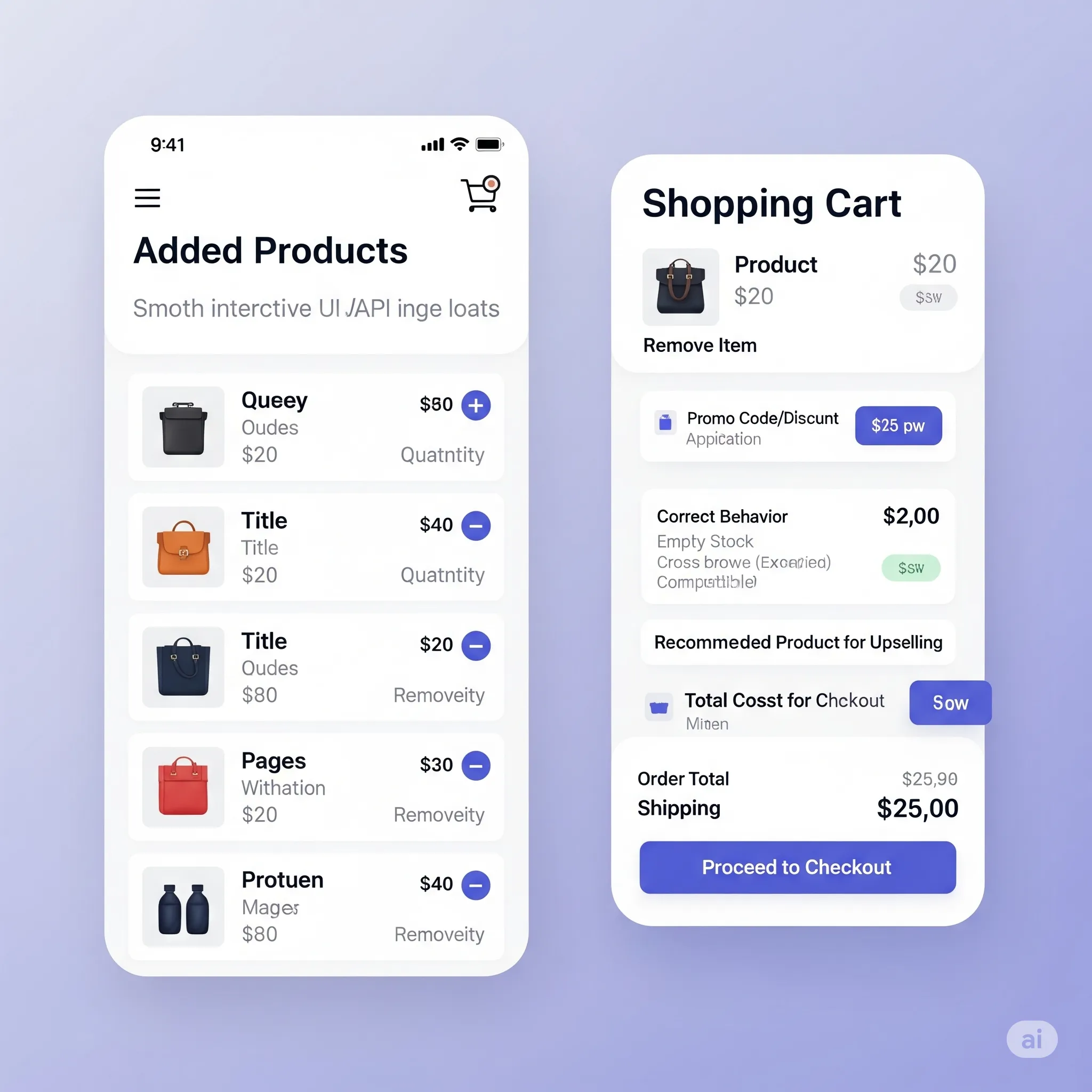 mobile view of shopping cart showing responsive quantity adjustment and real-time total updates