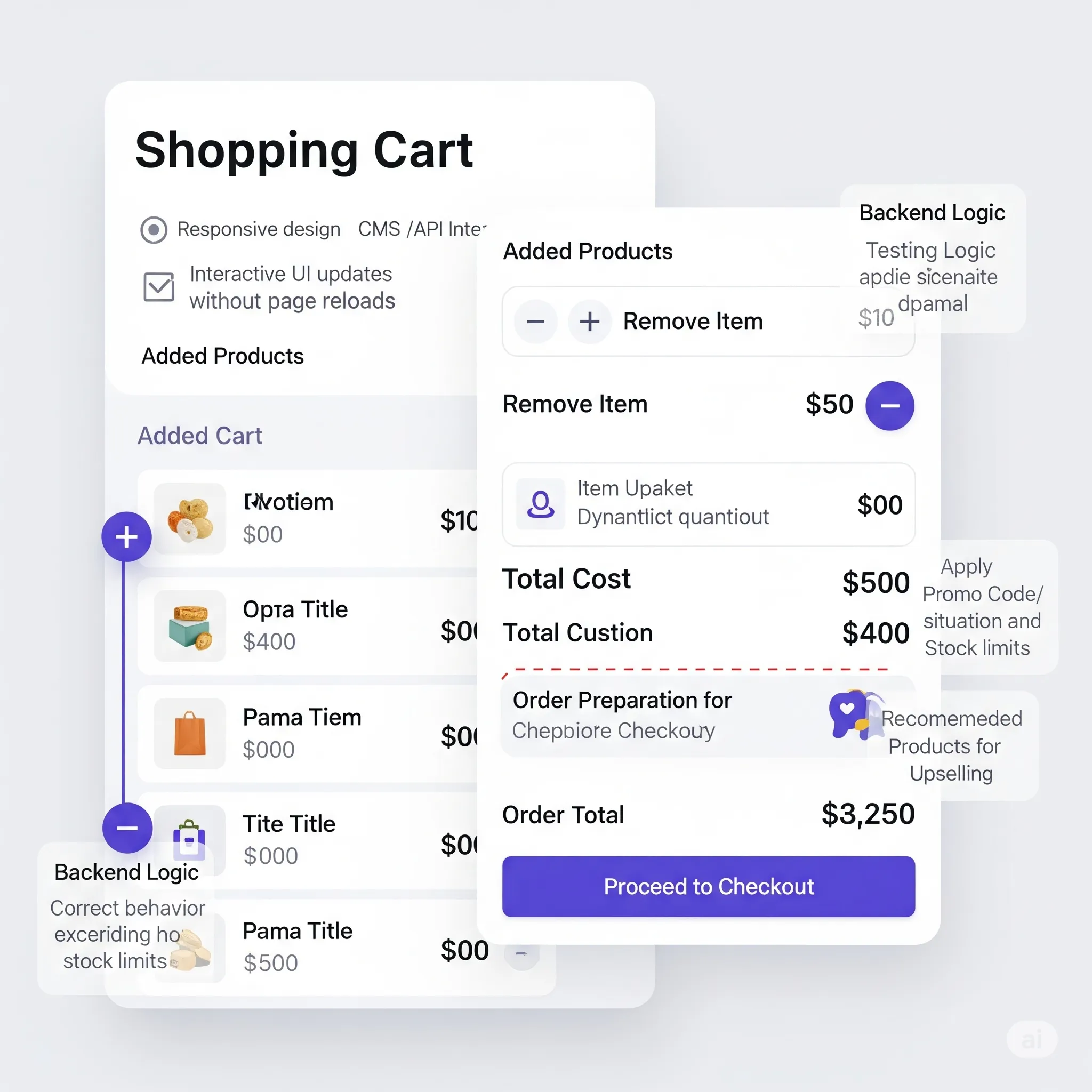 mobile preview of shopping cart with remove-item action and smooth confirmation popup