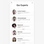 mobile preview of expert profile popup with photo, bio, and contact link