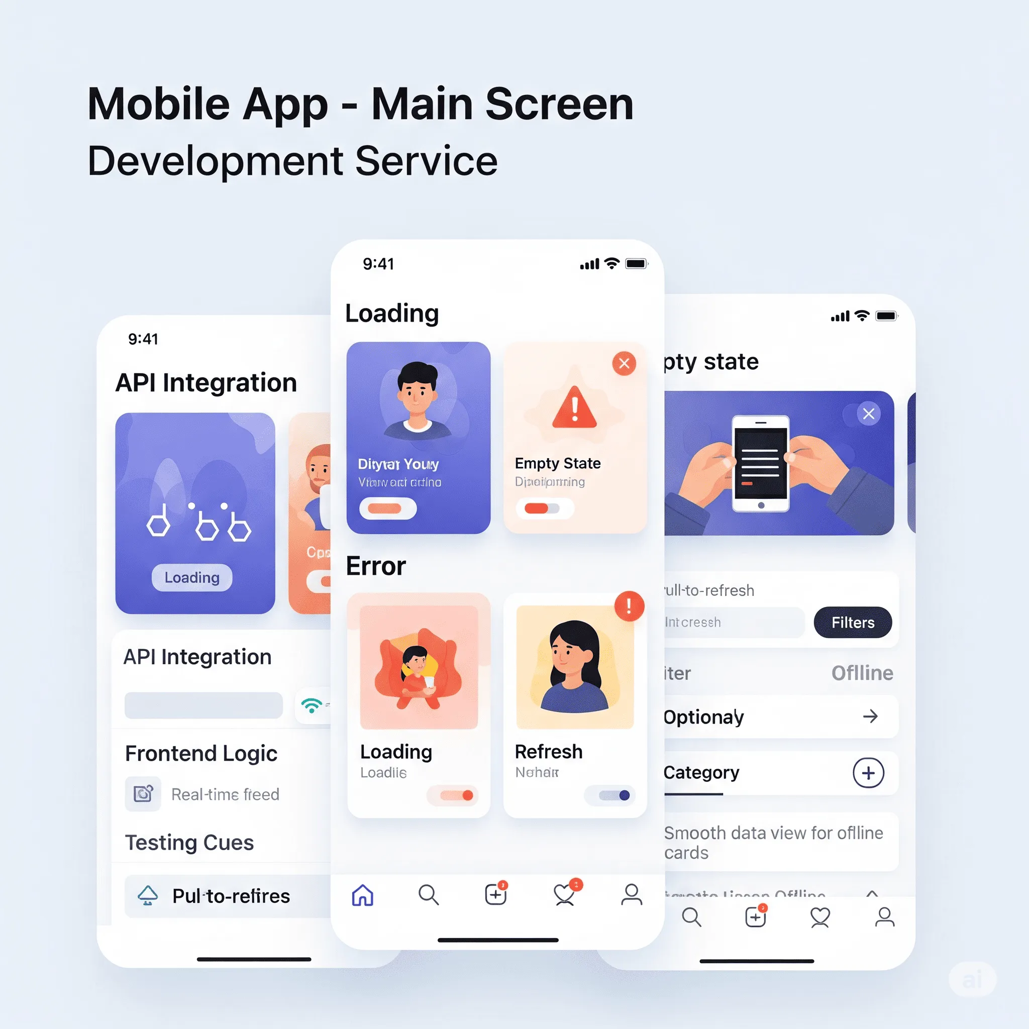 mobile main screen interface with category filter and pull-to-refresh gesture enabled