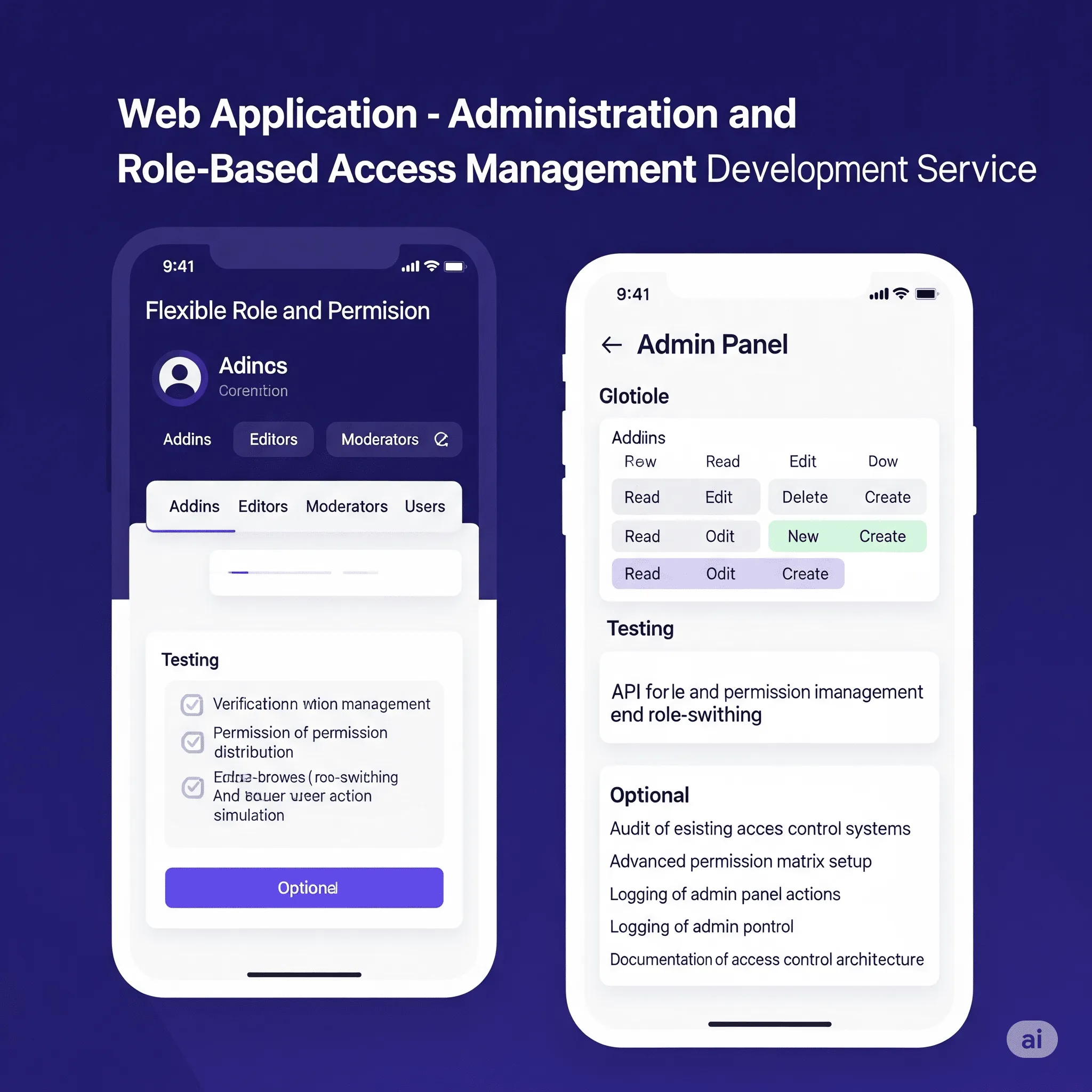 mobile view of responsive admin panel allowing switching between user roles and permission sets