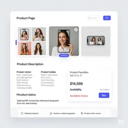 desktop preview of product page with image gallery, zoom feature, and clear buy button